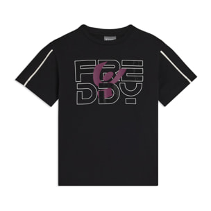 T-shirt Junior con logo in strass e cuciture a contrasto