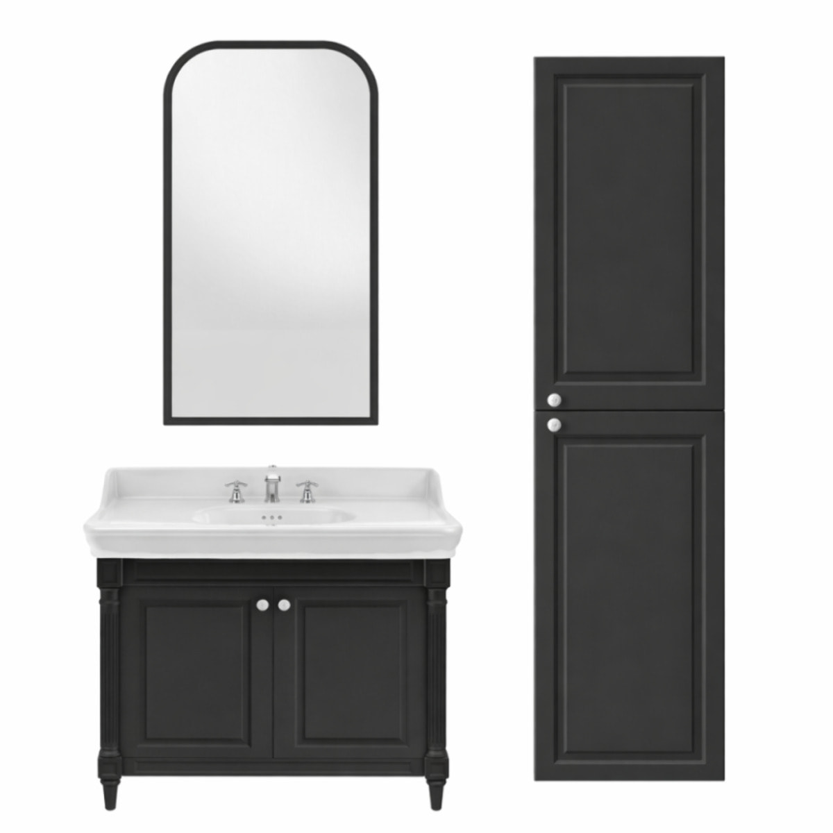 Pack meuble vasque Cléo 1889 3 trous + colonne droite + miroir + mélangeur croisillon chromé