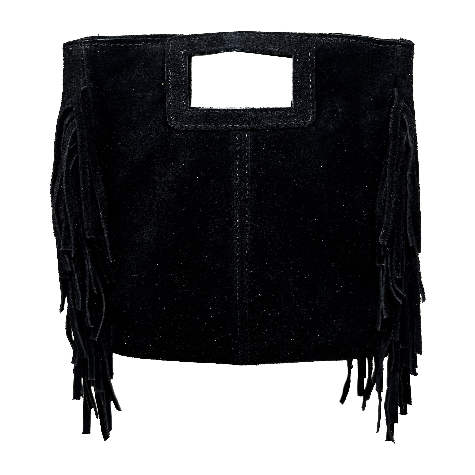 Borsa a Mano in Vera Pelle Scamosciata con Frange Made in Italy