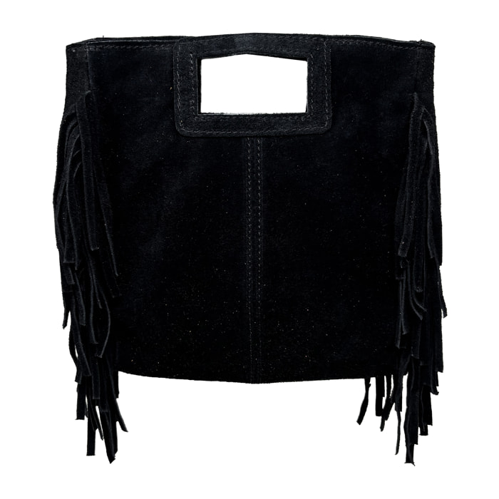 Borsa a Mano in Vera Pelle Scamosciata con Frange Made in Italy