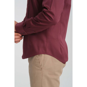 Camicia Uomo 2 Bottoni Button Down Slim Satin Unito Bordeaux