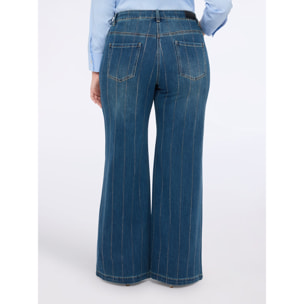 Fiorella Rubino - Jeans Wide Leg con gessatura in strass - Blu