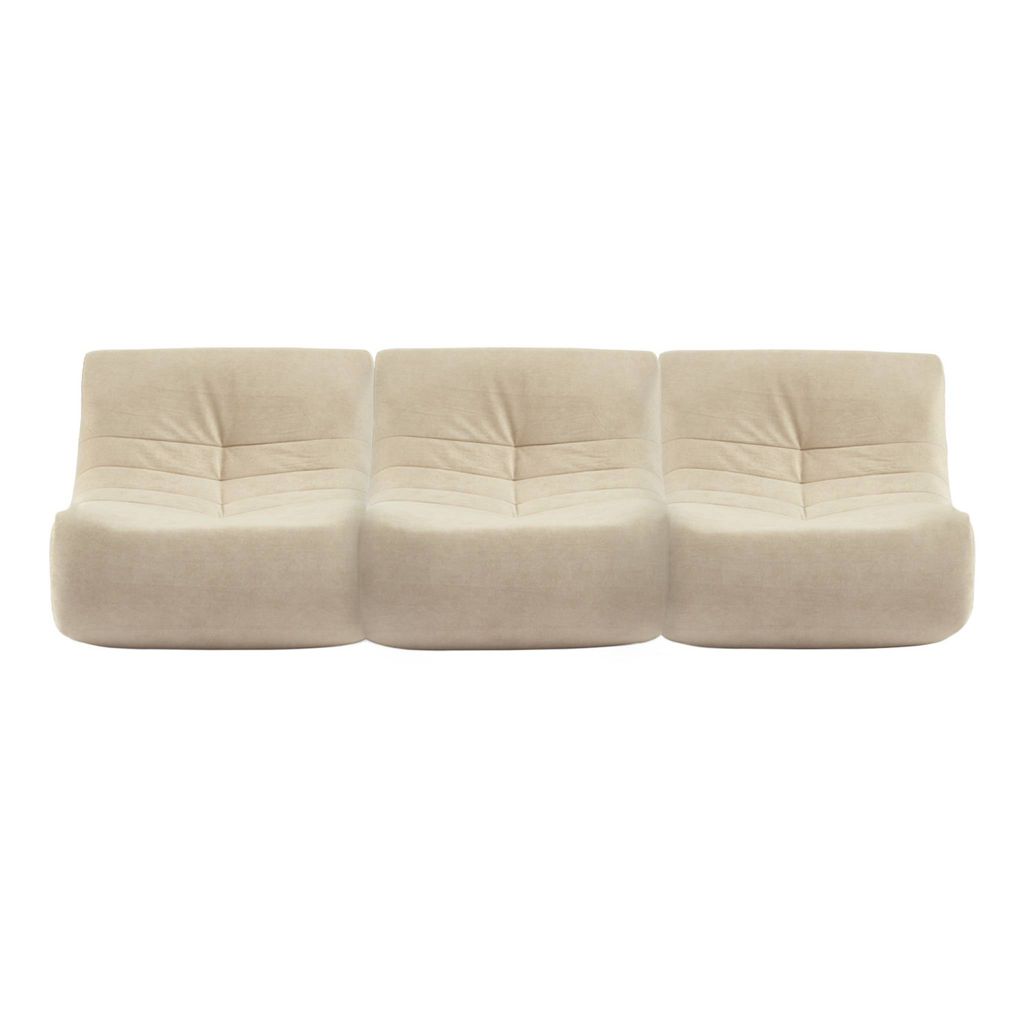 Fauteuil chauffeuse en velours style contemporain 3 places beige