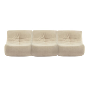 Fauteuil chauffeuse en velours style contemporain 3 places beige