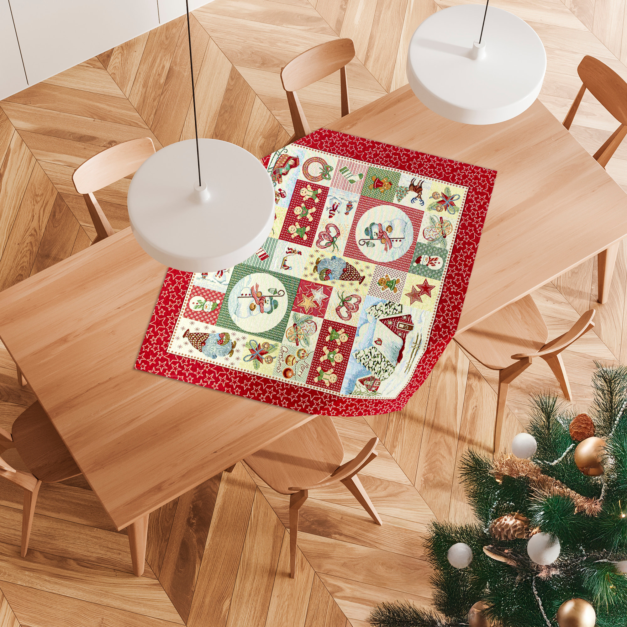 CENTROTAVOLA NATALIZIO JACQUARD DISEGNO CHRISTMAS PATCHWORK