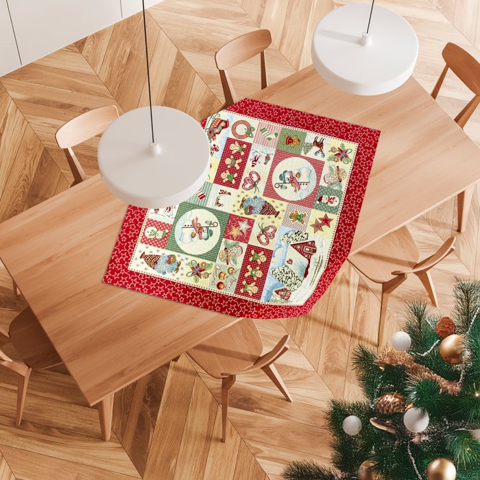 CENTROTAVOLA NATALIZIO JACQUARD DISEGNO CHRISTMAS PATCHWORK