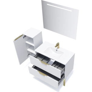 Ensemble vasque intégrée 2 tiroirs + miroir - VENICE