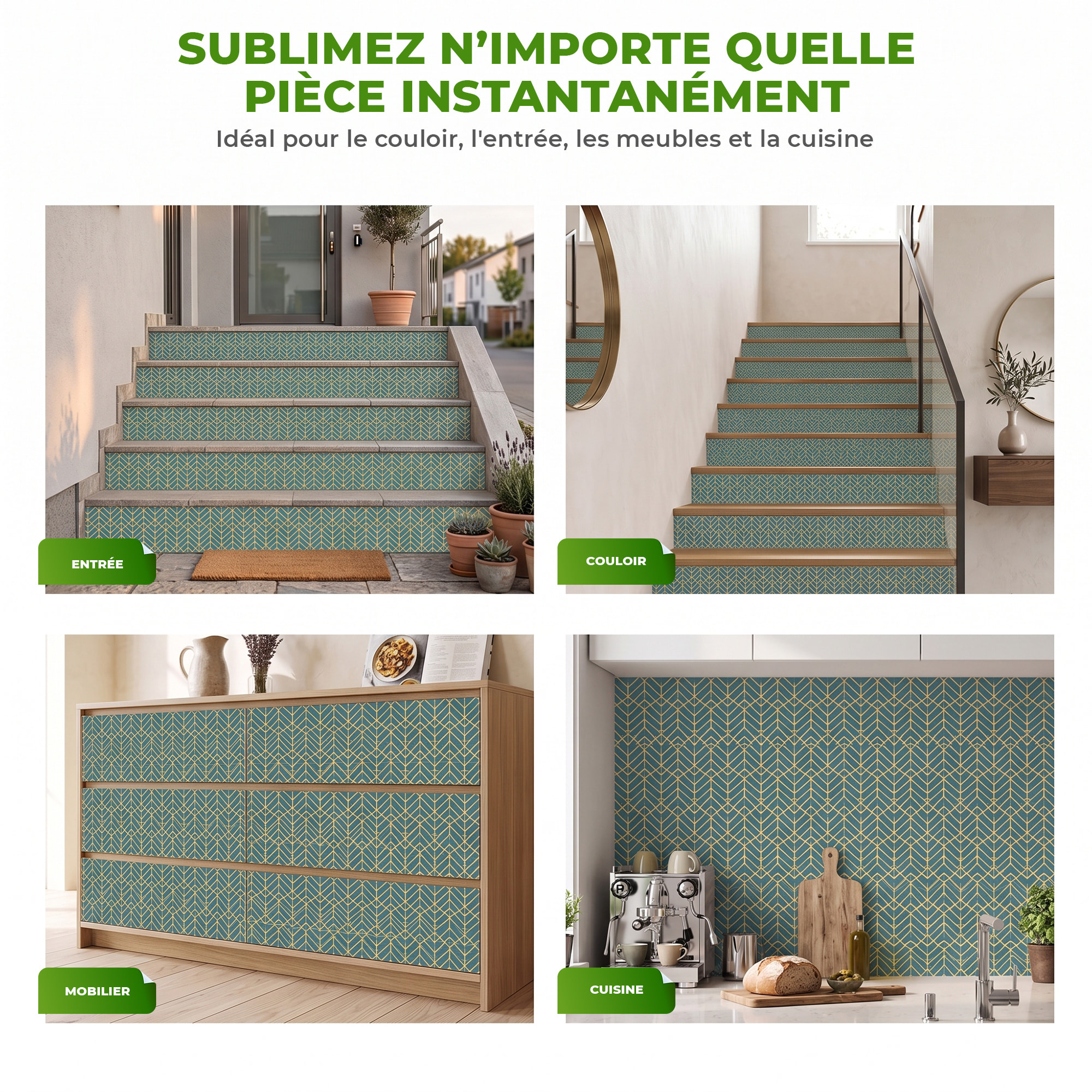Stickers adhésifs escalier carrelages | Sticker Autocollant contremarche Carreaux de ciment carrelages adhésif - APSEL