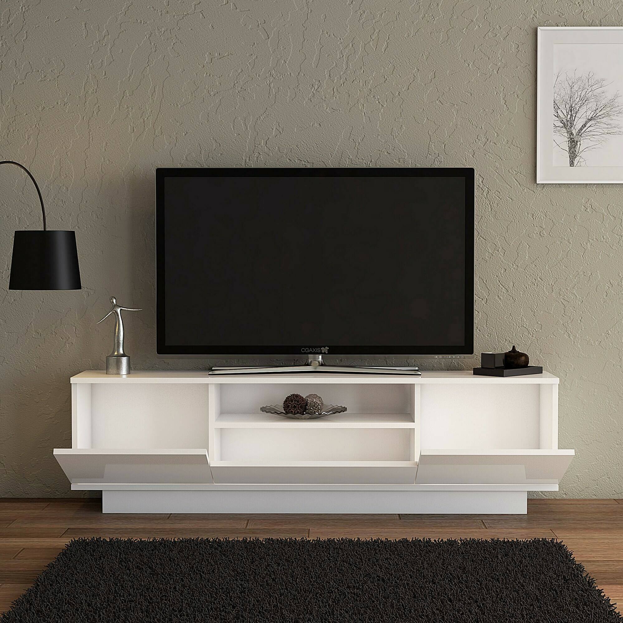 Mobile porta TV Dnicolin, Credenza da soggiorno, Armadio basso per TV, Base parete attrezzata, 160x30h45 cm, Bianco