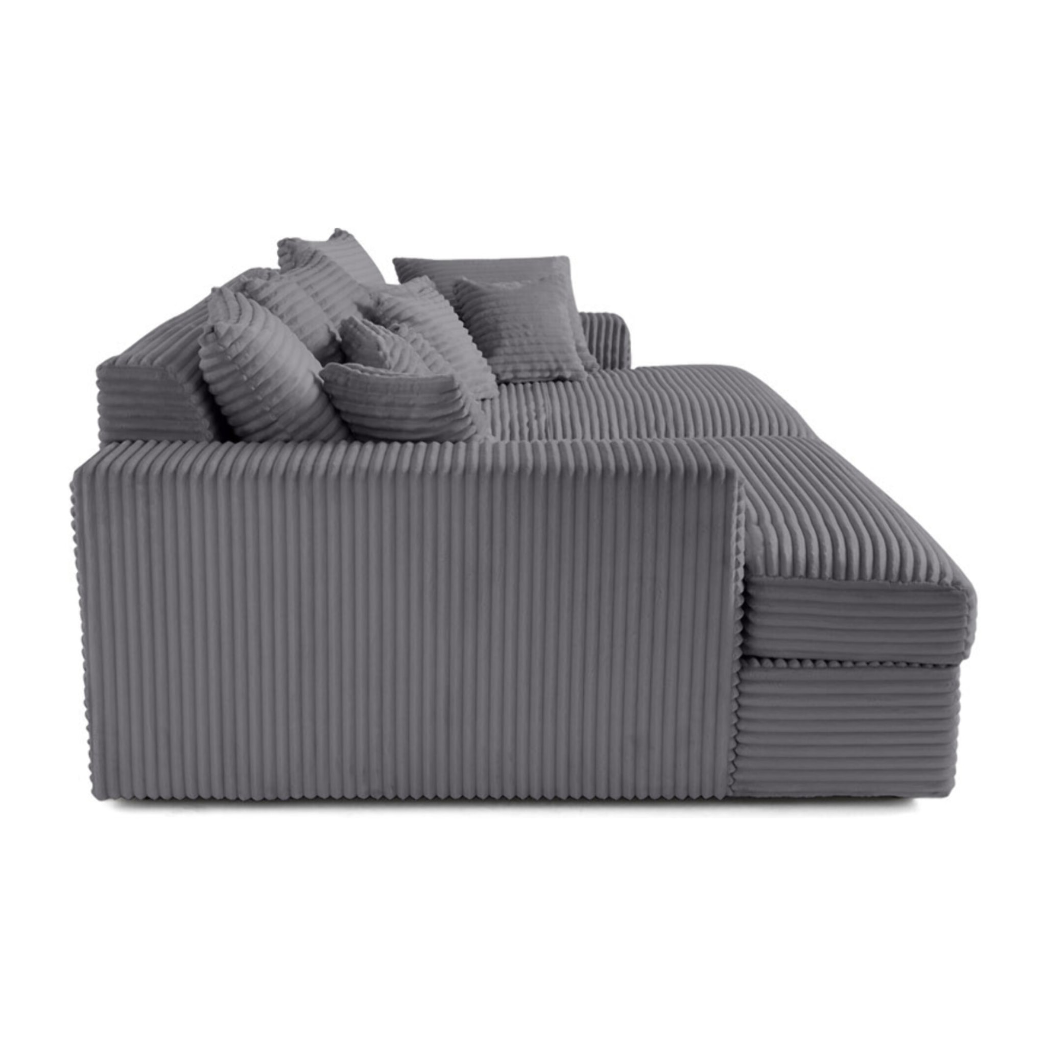 Collins - canapé droit 4 places avec double méridienne - assise profonde - velours côtelé grosses côtes - Gris