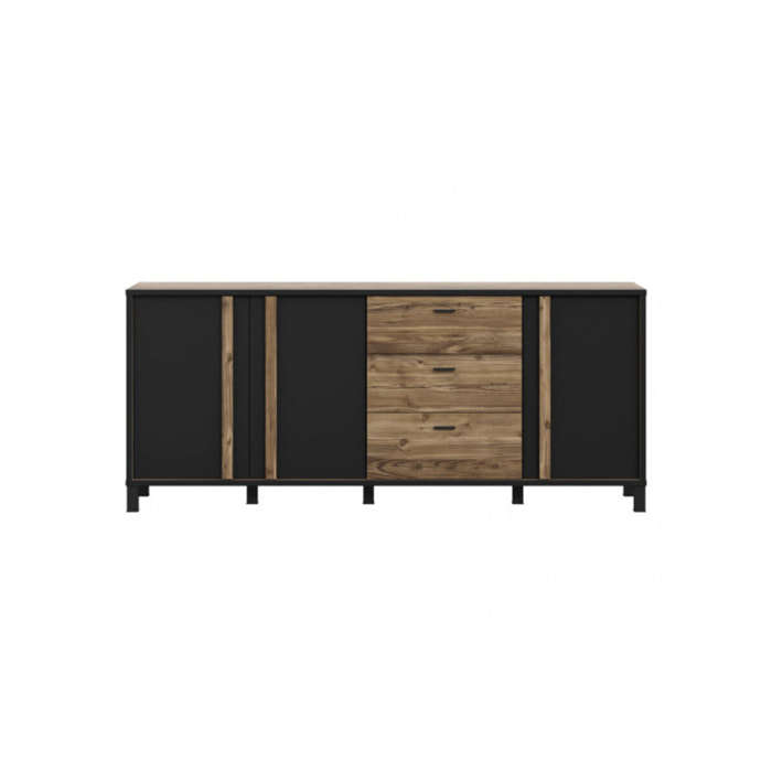 Buffet L.200 cm en bois effet chêne et noir - YAL