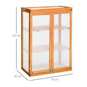 Invernadero Jardín de Madera Policarbonato 3 Pisos con Tapa Abatible 76x47x110cm