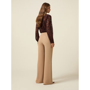 Oltre - Pantalones palazzo de tejido crepé - Beige