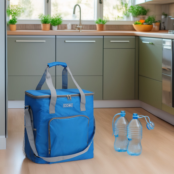 Well Home Bolsa Nevera Azul Brillante de 30L con Detalles en Gris y Espuma Aislante de 5 mm