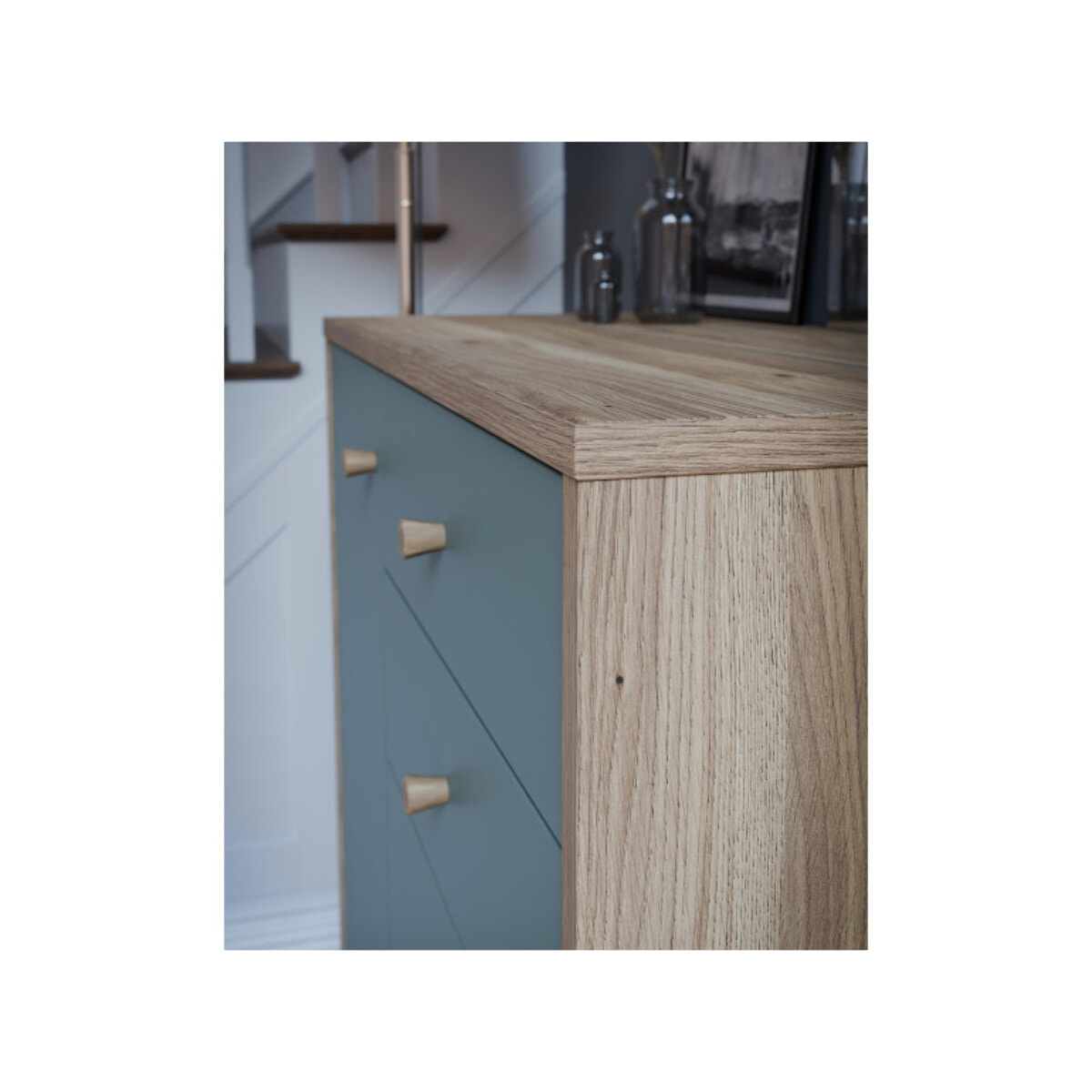 Meuble d’entrée rangement et porte manteau couleur bois et sauge – SACHA