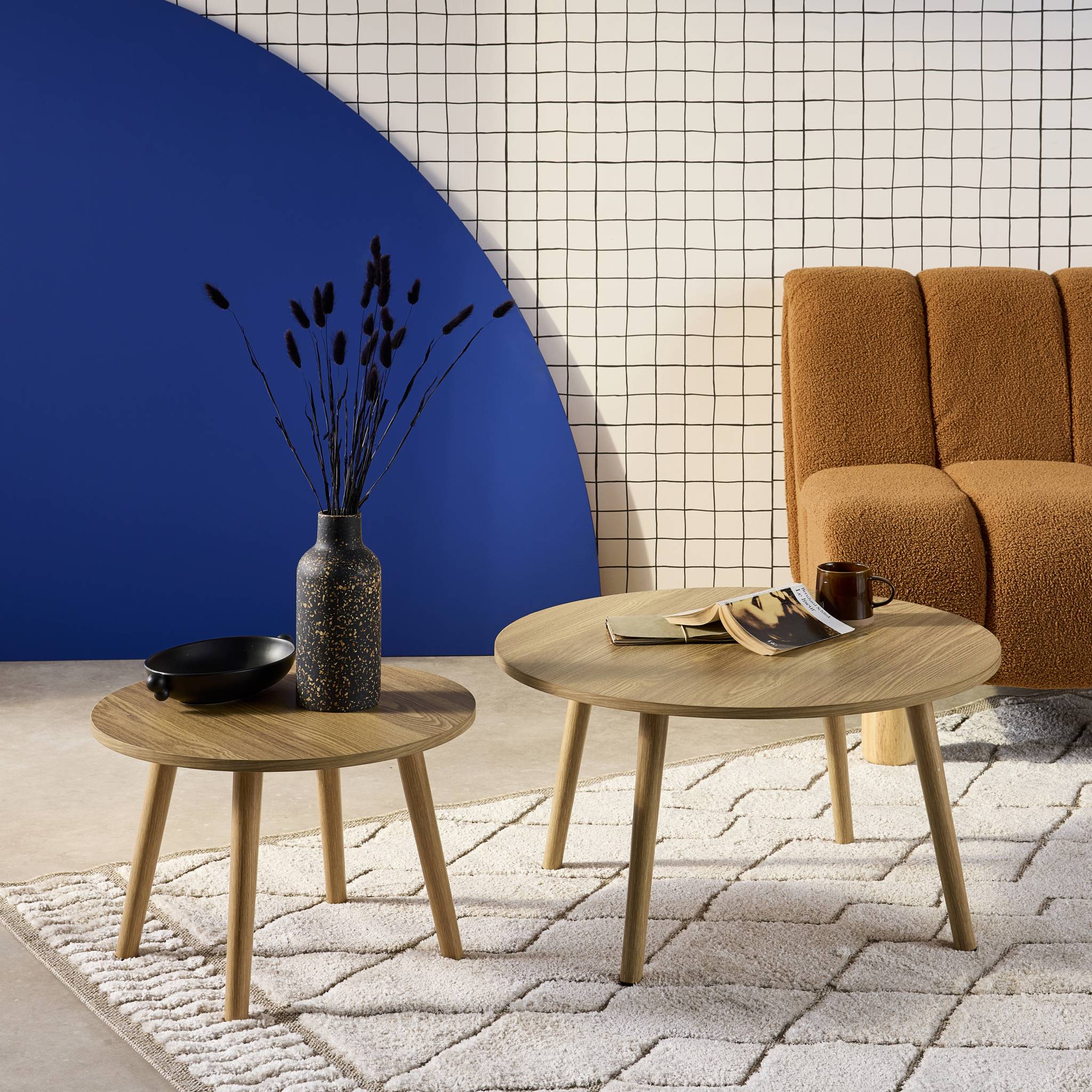 Lot de 2 tables basses rondes effet frêne Népal
