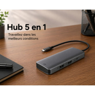 Hub USB C ESSENTIELB 5 en 1 2 USB-A + 3 USB-C