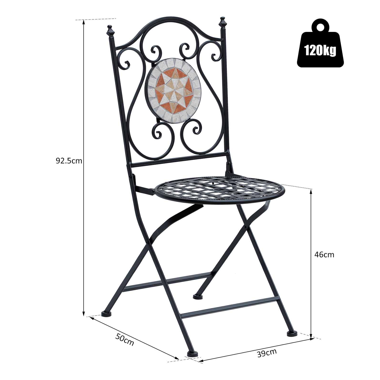 2 Sillas Plegables de Jardín de Acero 39x50x92.5cm Negro