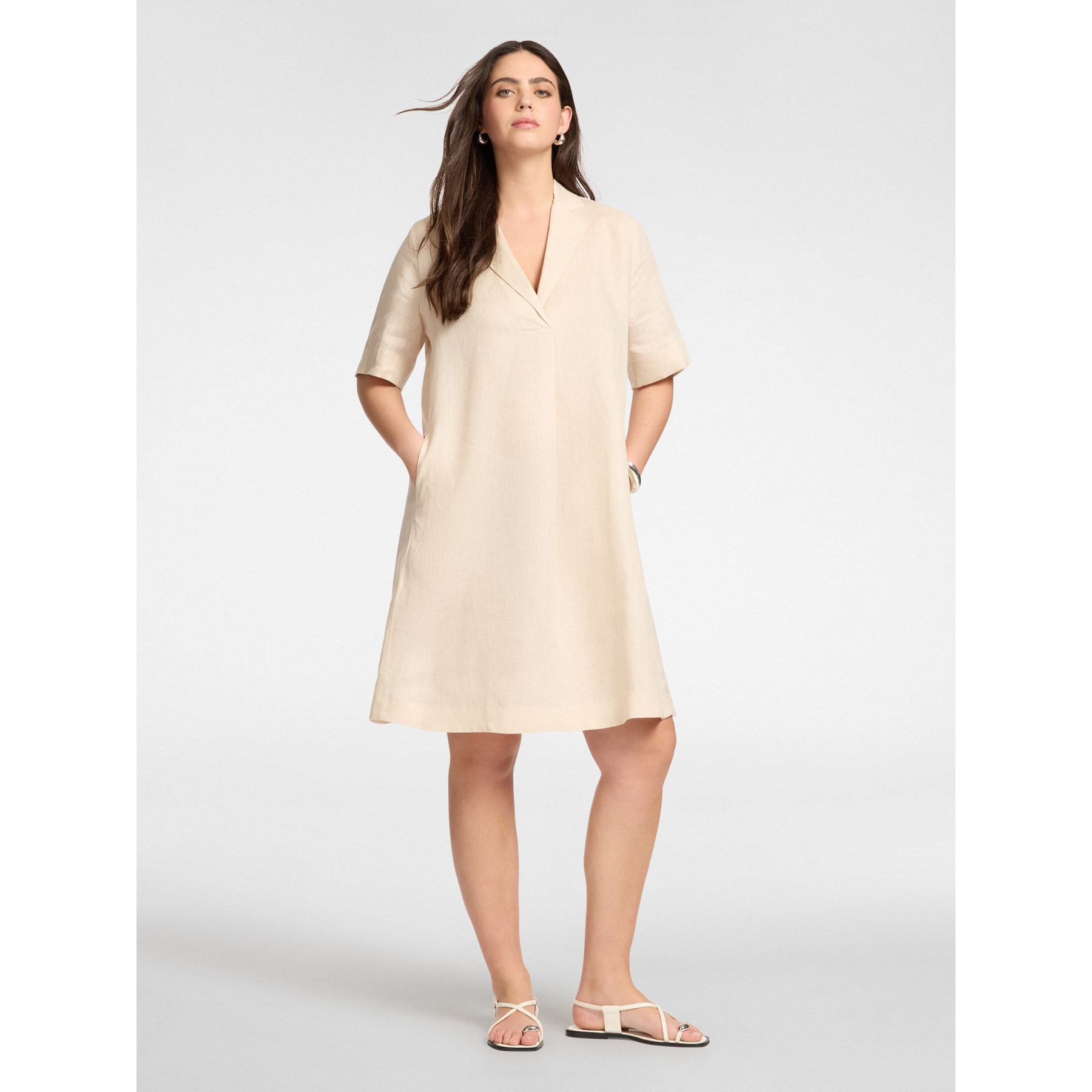 Elena Mirò - Vestido camisero de lino manga corta - Beige