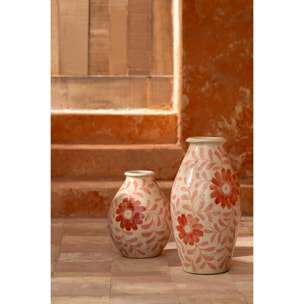 J-Line Vase Fleurs - grès - orange/blanc cassé - small