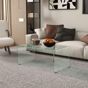 Table basse design contemporain dim. 80L x 45l x 35H cm verre trempé 10 mm transparent