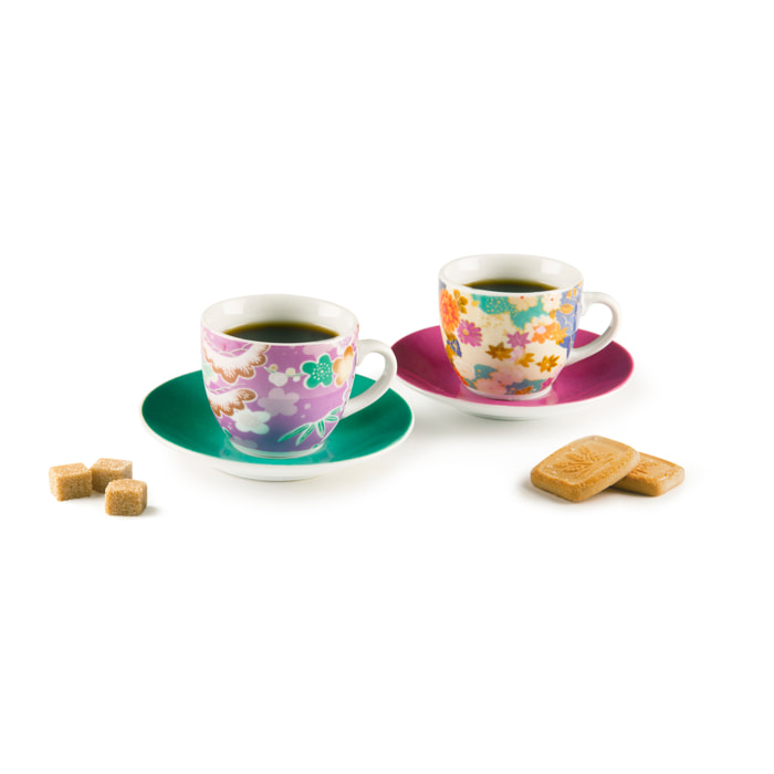Set 6 Tazzine Caffè con Piattino Excelsa – Kimono, Porcellana Multicolore