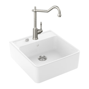 Evier Timbre d'office Tradition 1 bac vidage auto + Robinet de cuisine Avia 2.0 Acier Massif