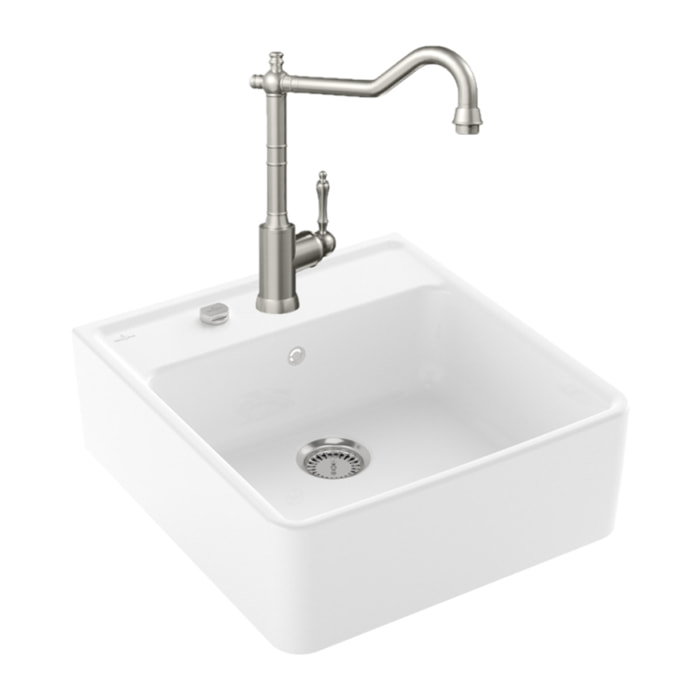 Evier Timbre d'office Tradition 1 bac vidage auto + Robinet de cuisine Avia 2.0 Acier Massif