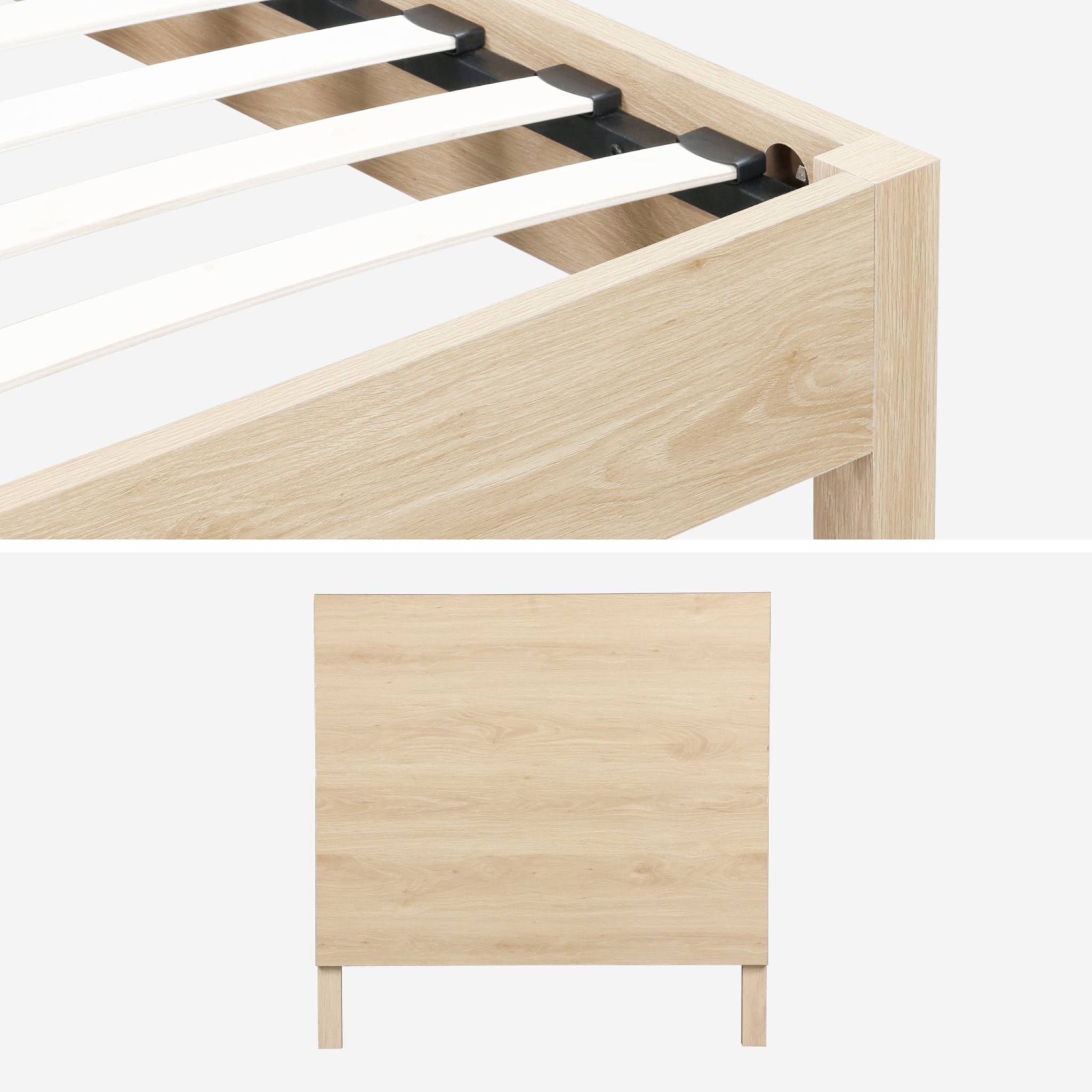 Lit avec sommier à lattes et tête de lit 90x190cm décor bois LINEAR