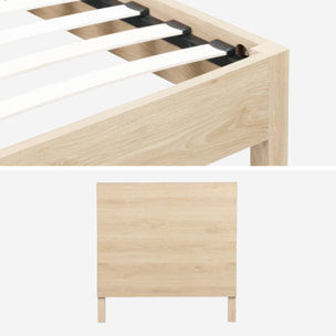 Lit avec sommier à lattes et tête de lit 90x190cm décor bois LINEAR