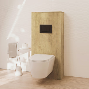 Pack Wc Suspendu + Châssis + Boîtier de Support Nature | Toilette Blanc Brillant | Bouton Noir | Réservoir Encastré | Couvercle Amorti | Alday