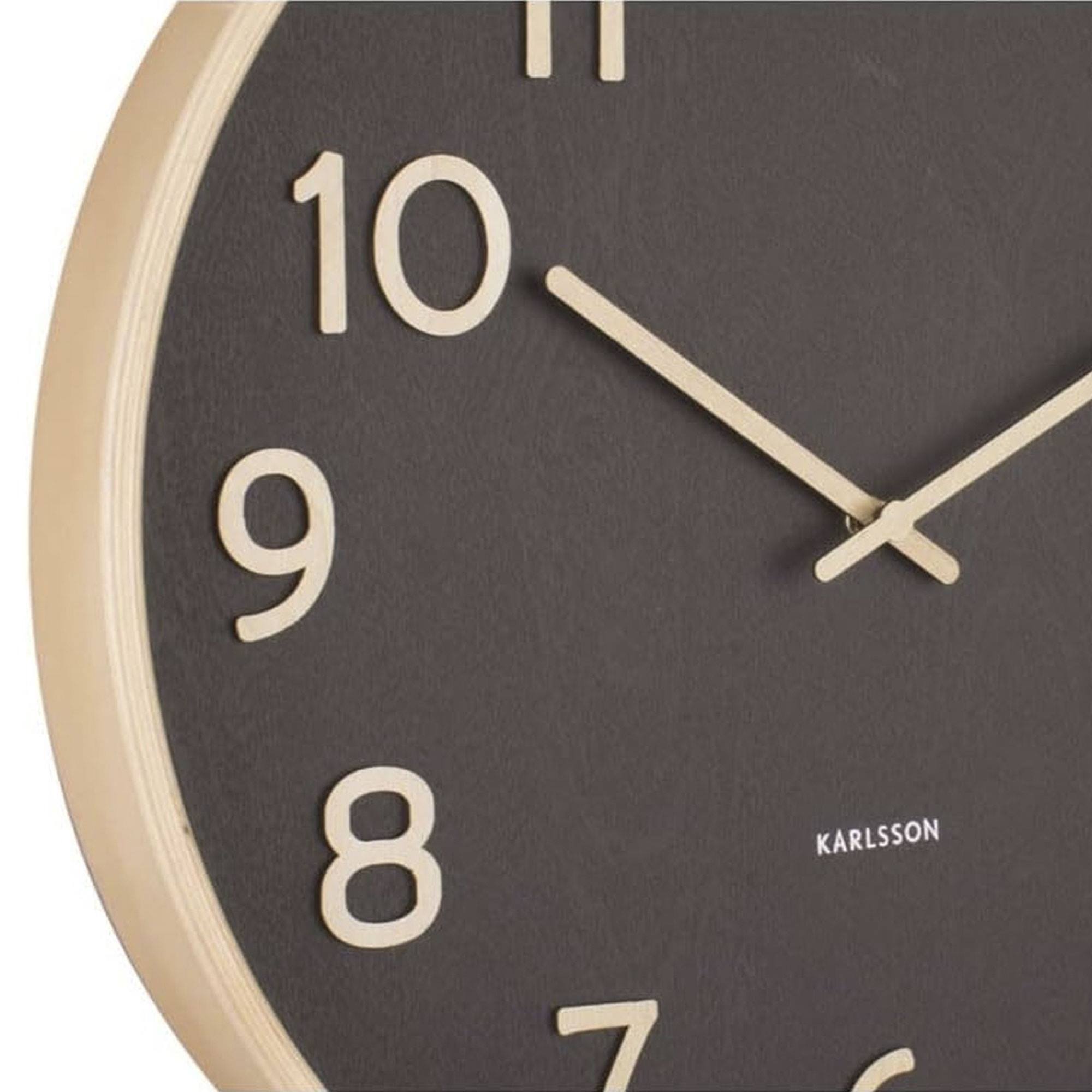 Reloj de Pared de Madera Aspecto Moderno color Marrón oscuro Ø38x5 cm