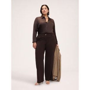 Fiorella Rubino - Camicia in seta stretch con colletto classico - Marrone