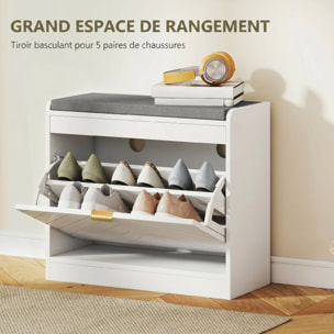 Banc à chaussures design porte motif chevrons étagère dim. 60 x 26 x 52cm coussin gris blanc