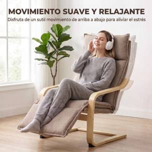 Sillón de Salón con Reposapiés, Butaca de Salón Tapizada en Lino con Balanceo Suave, Respaldo Alto, Asiento Ancho, Sillón de Relax para Dormitorio, Oficina, Estudio, Marrón Claro
