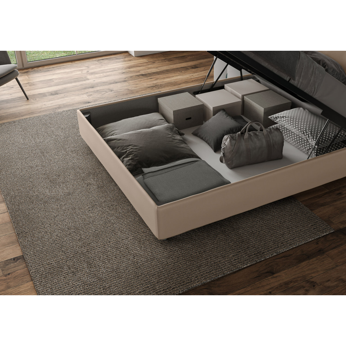 Lit rembourrée coffre 160x210 similicuir taupe Sleeper