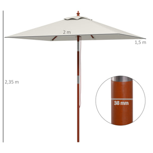 Sombrilla de Jardín 200x150x235 cm Parasol de Terraza Rectangular Inclinable con Anti-UV Impermeable y Poste de Madera para Playa Patio Beige