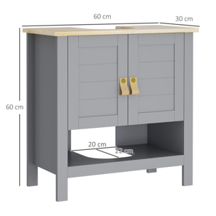 Armario para Debajo de Lavabo Compacto con 2 Puertas y Estante Interior Ajustable Mueble Auxiliar de Almacenamiento para Baño 60x30x60 cm Gris