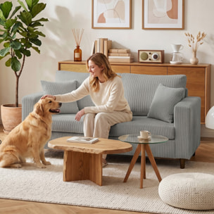 Sofá de 2 Plazas Tapizado en Pana, Sofá Moderno con Asiento Ancho y Profundo y Patas de Madera, Carga 240 kg para Dormitorio, Salón 170x80x82 cm, Gris Claro