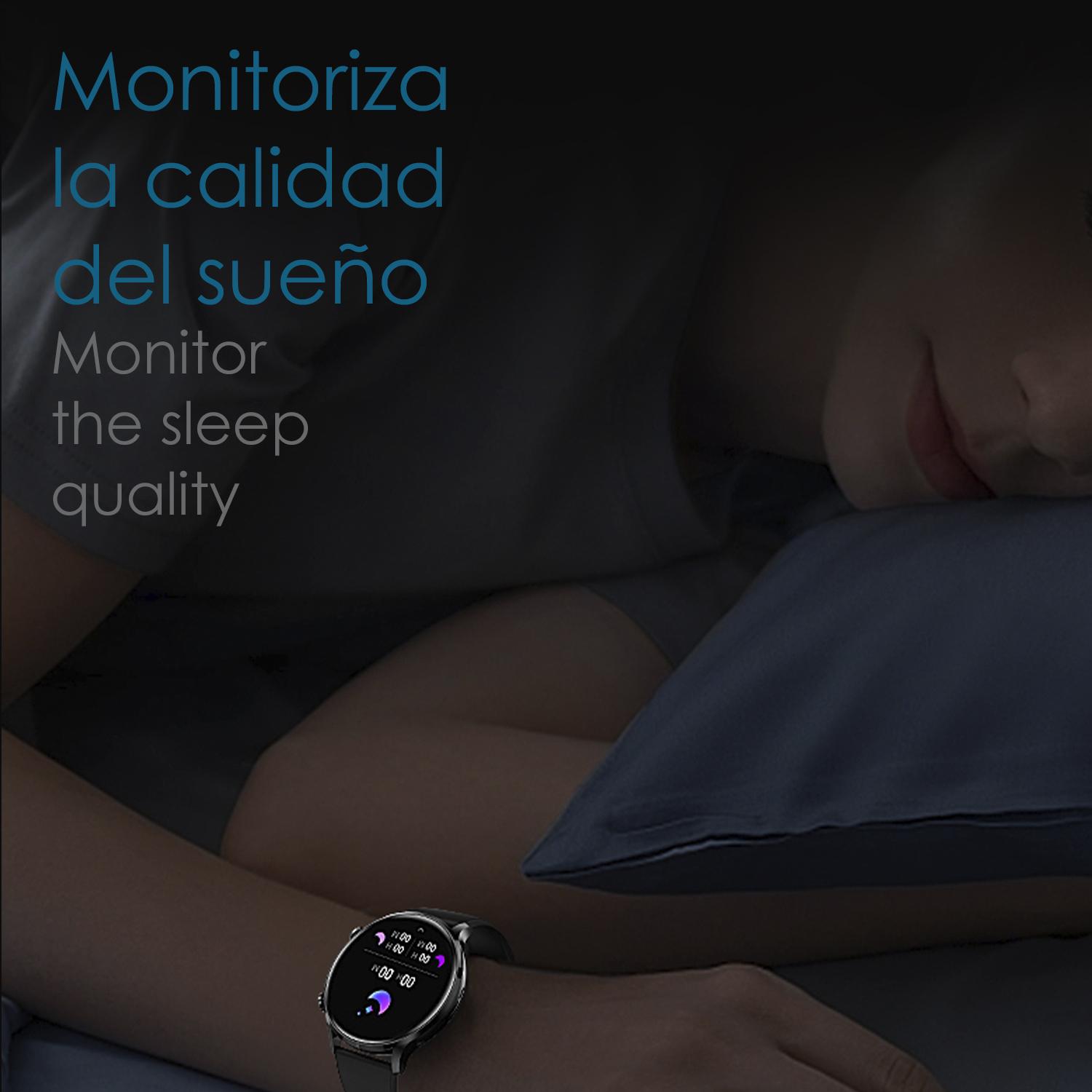 DAM Smartwatch QS40 con llamadas Bluetooth, notificaciones push. Múltiples modos deportivos, monitores de salud. 4,4x1,05x3,7 Cm. Color: Negro