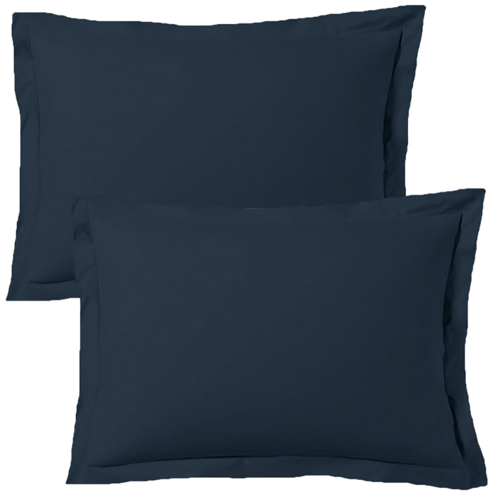 Lot de 2 taies d'oreiller satin de coton bleu