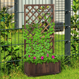 Jardinera con Enrejado de Madera Maciza Macetero de Jardín con Soporte para Trepadora para Cultivo de Plantas Flores 72,5x31,5x149,5 cm Carbonizado