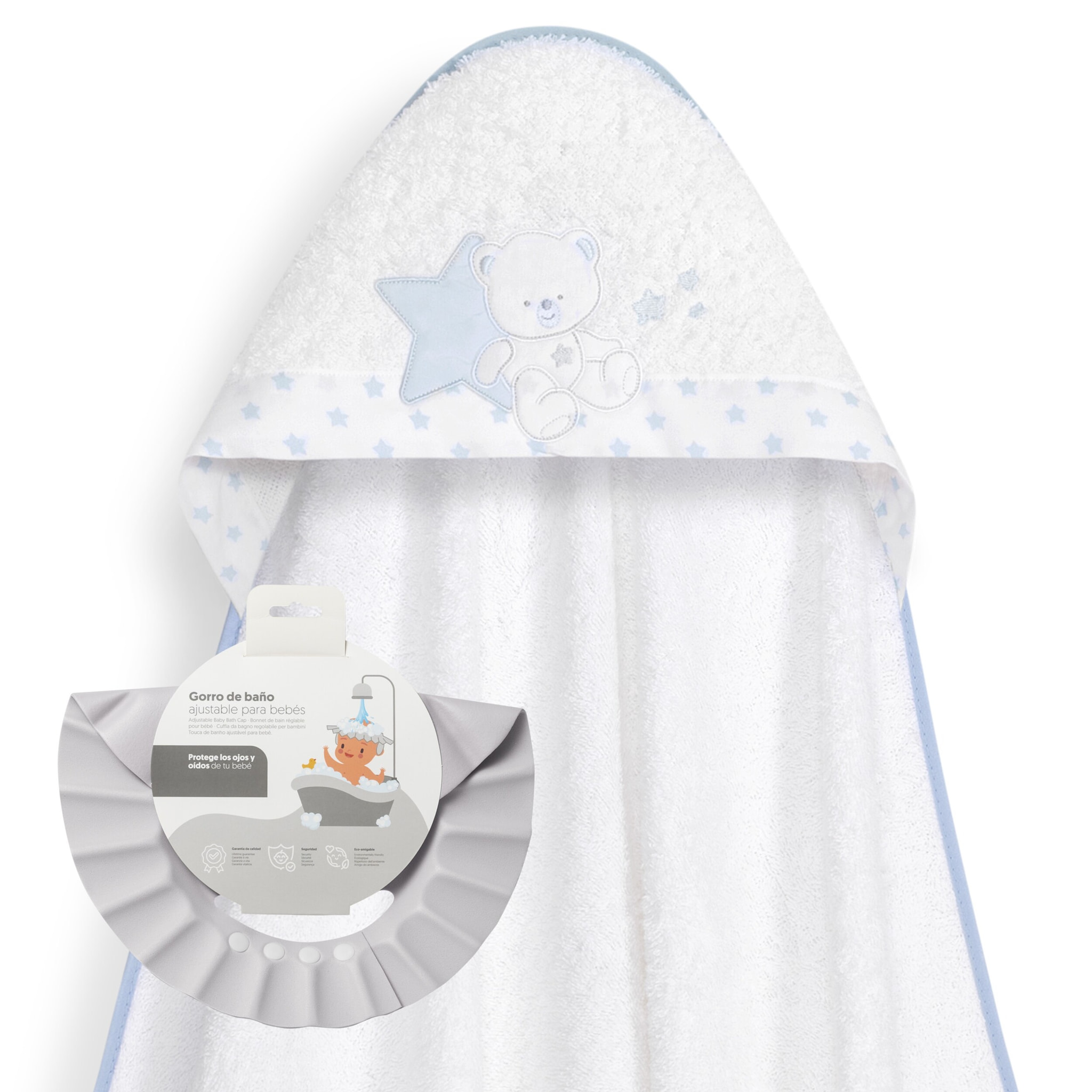 Capa Baño 1X1 Mod Osito Sentado Estrella+ Gorro Bco/Azul