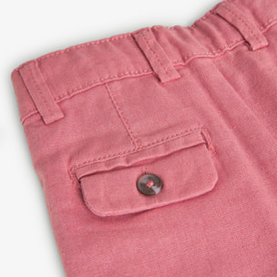 Bermudas de lino niño, naranja liso, cierre de botón