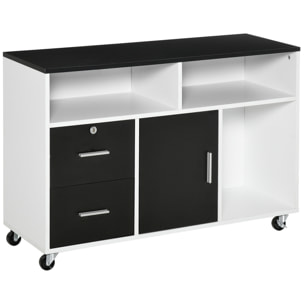 Mueble de Oficina con Armario Cajones Estantes de Melamina 100x35x65 cm Negro y Blanco