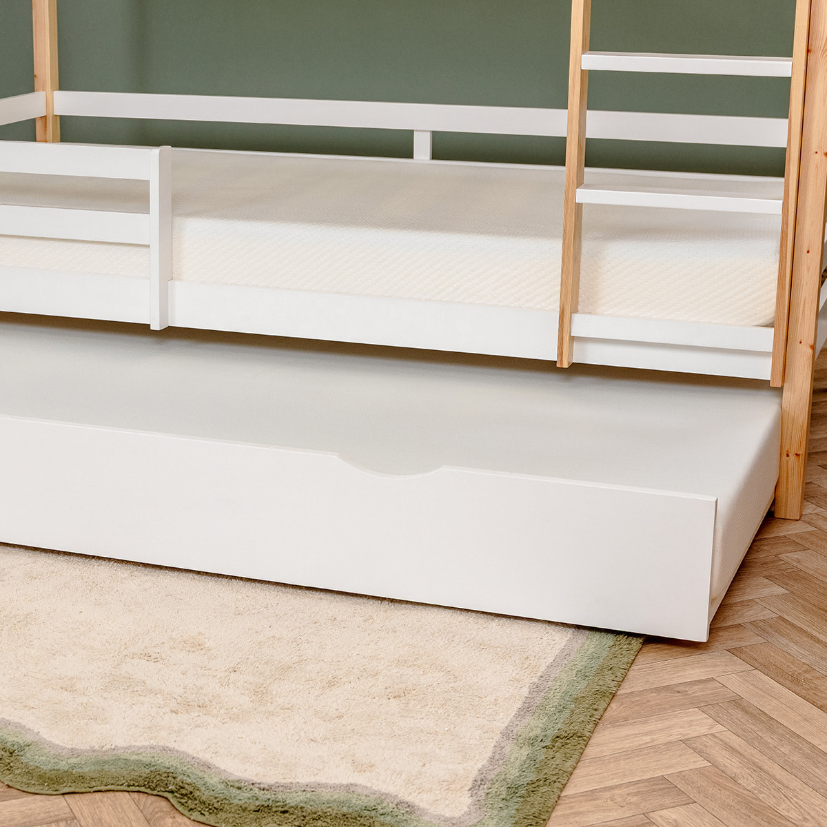 Lit Cabane superposé tiroir sommier bois blanc 90x190cm - Hypnia