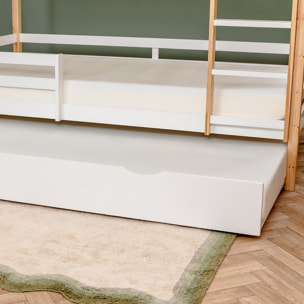 Lit Cabane superposé tiroir sommier bois blanc 90x190cm - Hypnia