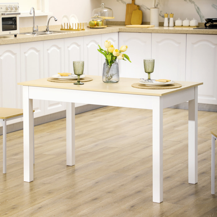 Table à manger grand plateau 4-6 personnes dim. 119L x 70l x 75H cm blanc aspect bois clair