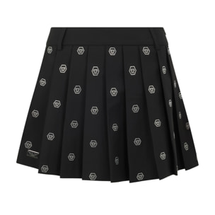 PHILIPP PLEIN Pleated Mini Skirt Small Monogram Strass Monogram Strass