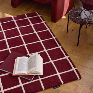 PANTONE - Tapis en laine fait main Rouge D'ORAGE à carreaux bordeaux